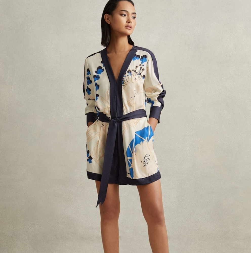 Reiss Isabella Blue Printed Playsuit NWT US 2 Missing Belt